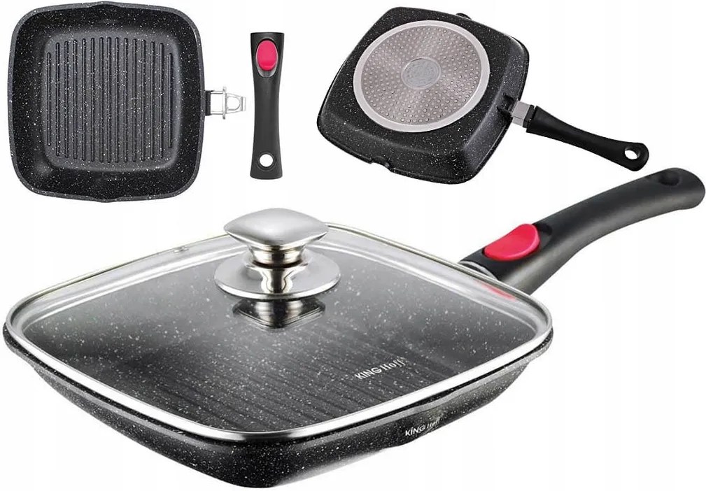 Grill serpenyő levehető fogantyú fedő 28x28 kő indukciós Kinghoff