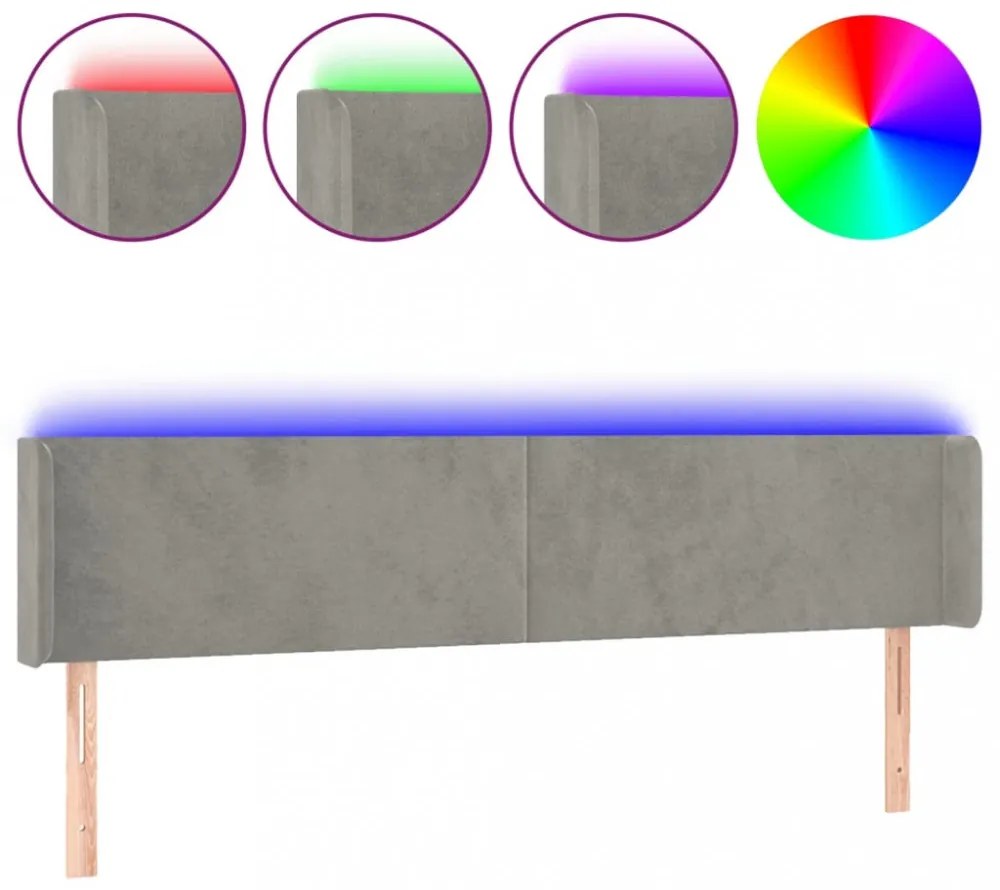 világosszürke bársony LED-es fejtámla 203 x 16 x 78/88 cm