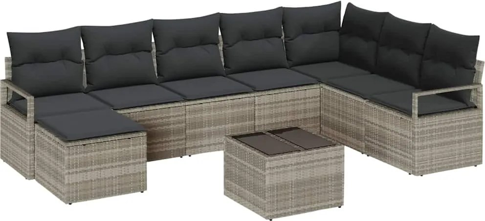 vidaXL Kanapé Szett párnával 8 pcs Világosszürke polirattan