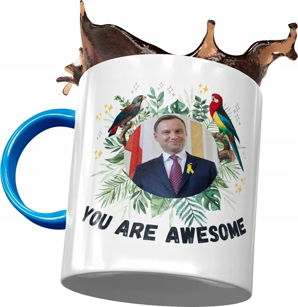 Kék bögre Andrzej Duda PiS elnök Ajándék Nyomtatott fényképpel