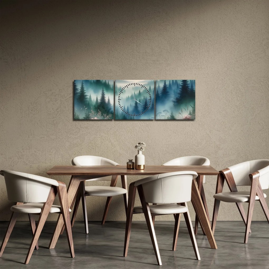 Kép - Erdős táj köddel (órával) (90x30 cm)