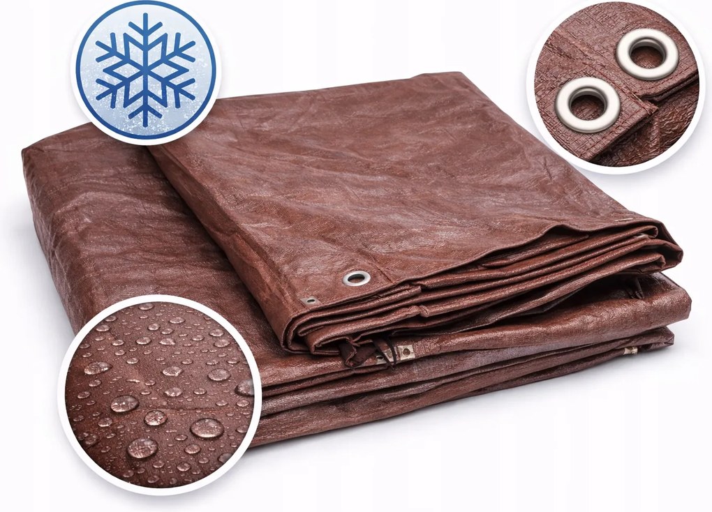 Ponyva 5X8M Barna Szuper Erős Vízálló Takaróponyva Szemekkel