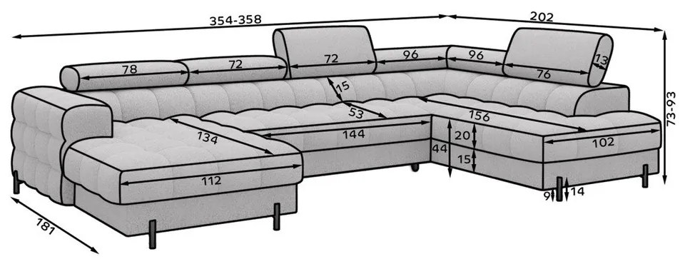 Krémszínű buklé kinyitható sarokkanapé (jobb oldali-U alakú) Feraria – ELTAP