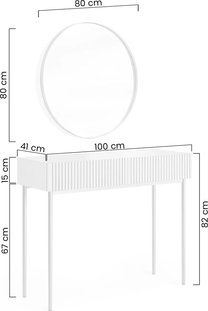 Nicole fésülködőasztal tükörrel 80 cm – matt fehér / fekete lábak