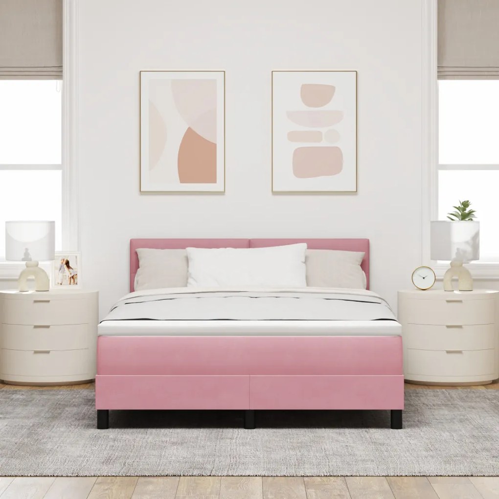 Boxspringágy Mattal és LED világítással Rózsaszín 140x200 cm Bársonyos