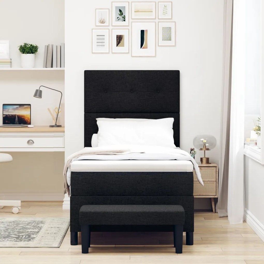 Box Spring Ágy Matraccal és Pad Fekete 90x190 cm Szövet