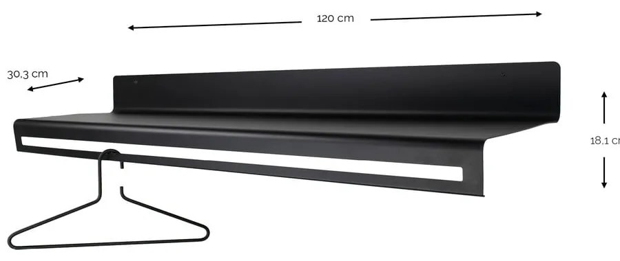 Fekete fém fali fogas polccal 120 cm Sway – Spinder Design