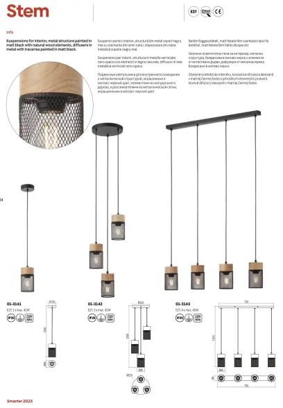 Redo 01-3142 - Csillár zsinóron STEM 3xE27/42W/230V