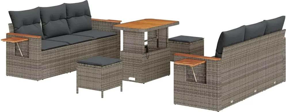 vidaXL Kerti Kanapé Szett 9 pcs Szürke Poli rattan és porfestett acél