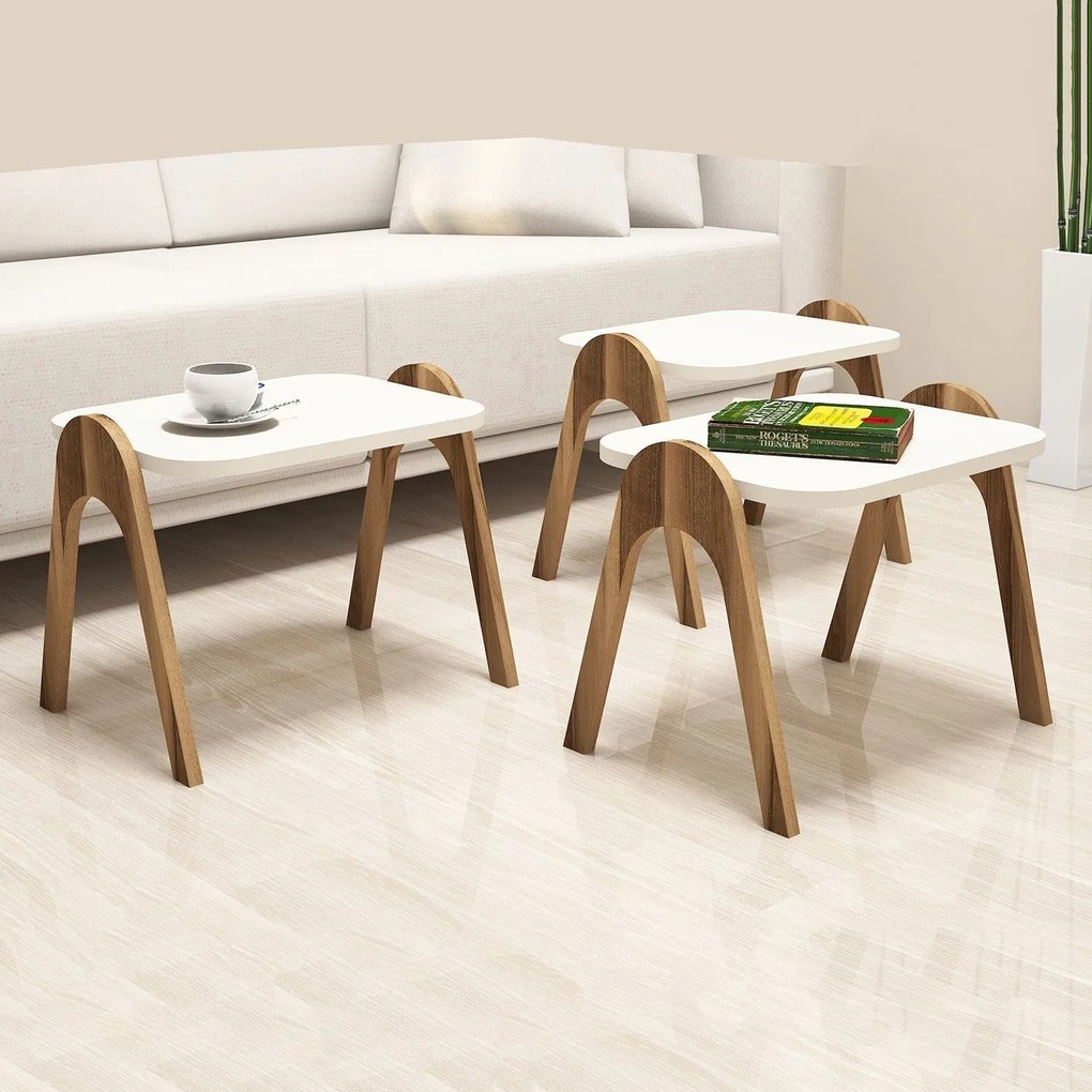 Dohányzóasztal (3 részes) Paris - Walnut, Cream
