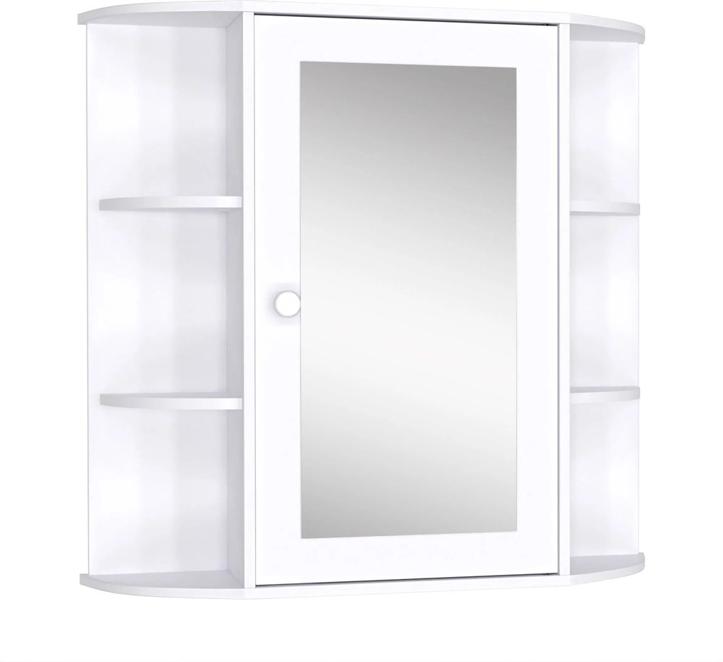 HOMCOM Fürdőszobai Tükörszekrény Fali WC 1 Ajtóval, 2 Belső Polccal és 6 Oldalsó Polccal Nappaliba, Konyhába, Hálószobába 66x17x63 cm Fehér | Aosom