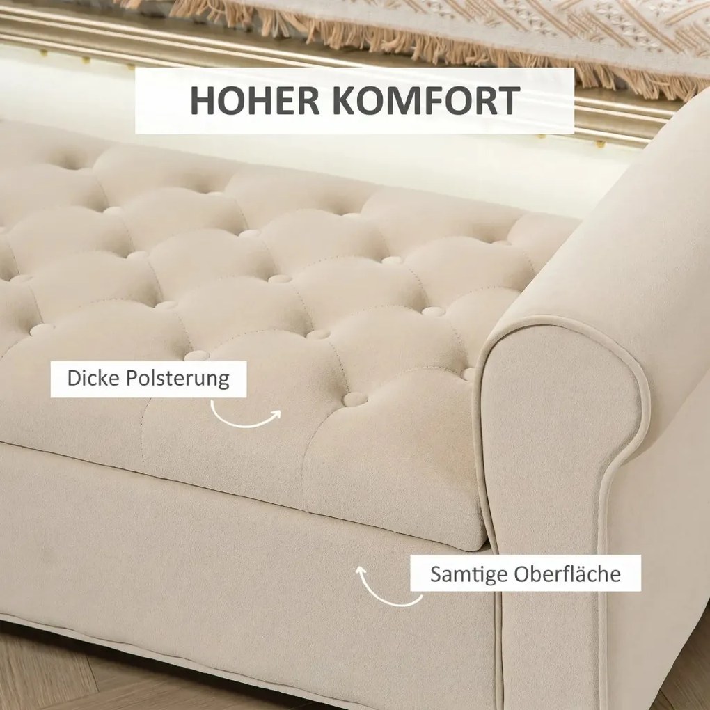 HOMCOM Kárpitozott pad, ágypad, gombbal tűzött, bársonyhatású, 126 cm x 48,5 x 57 cm, bézs