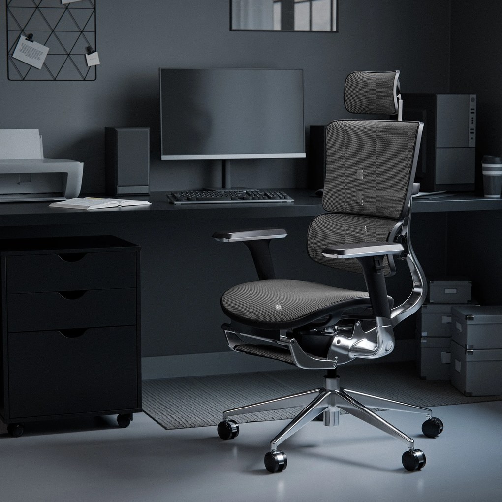 Ergonomikus irodai szék lábtartóval Normal Size, fekete-szürke: Diablo V-Master
