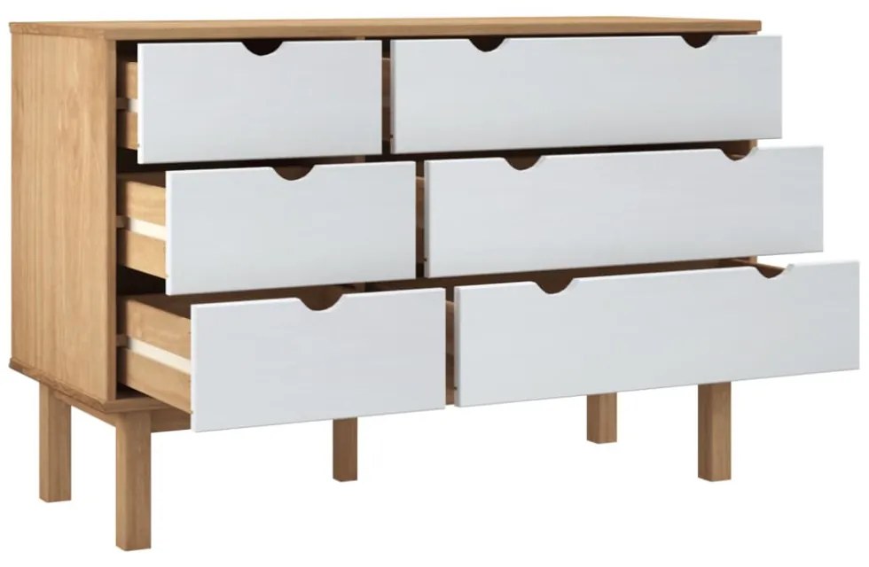 OTTA barna-fehér tömör fenyőfa éjjeliszekrény 111x43x73,5 cm