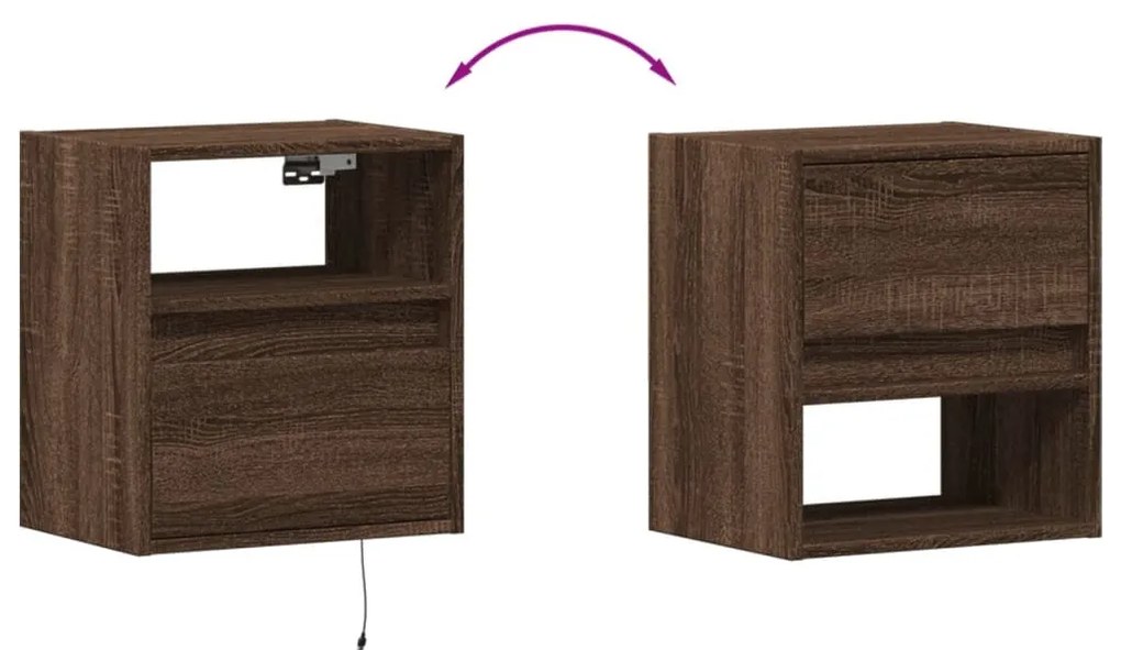 barna tölgyszínű fali TV-szekrény LED-del 41 x 31 x 45 cm