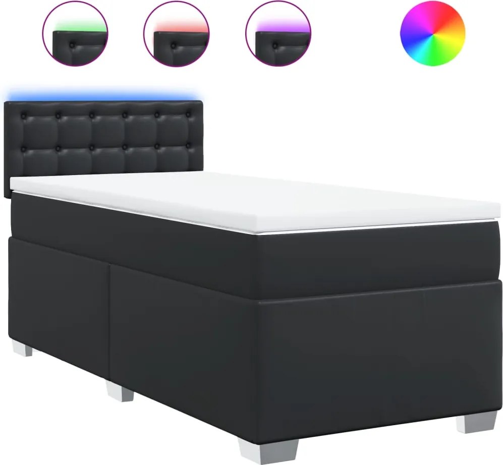 vidaXL fekete műbőr rugós ágy matraccal 100 x 200 cm