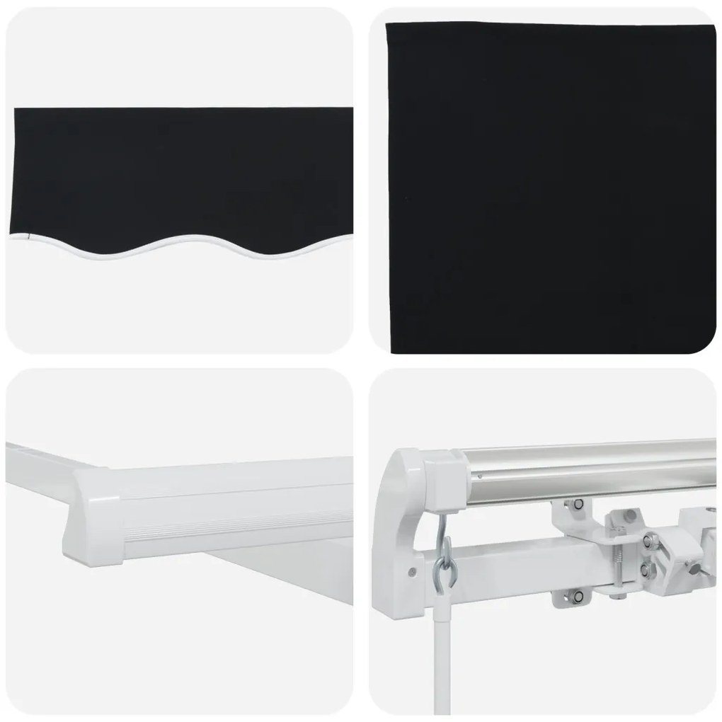Kézi Behúzható Napellenző Fekete 350x250 cm