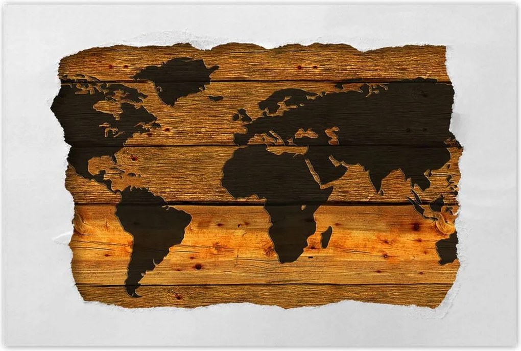 Poszterek 120x80 Világtérkép deszkákon