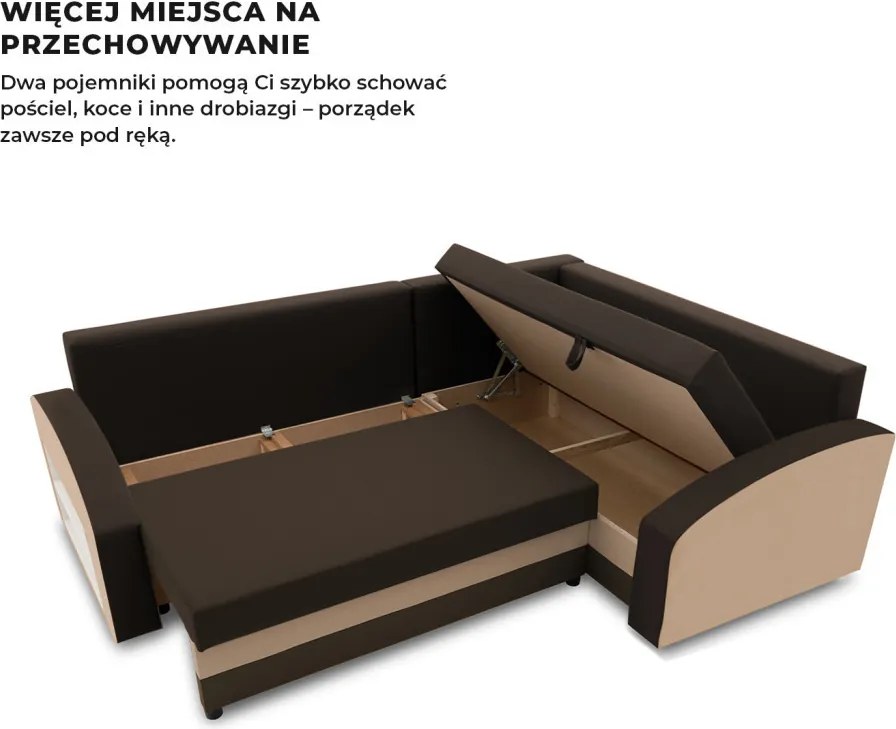 Grande sarokkanapé polcokkal , polc a bal karfaban, jobboldali, szövet anyag, bonell töltet, barna