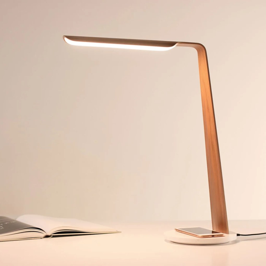 Hattyú asztali lámpa, többféle változatban - TUNTO Modell: természetes tölgy, QI vezeték nélküli technológia