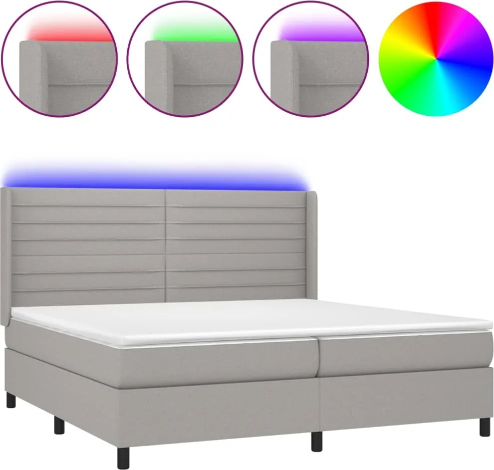 vidaXL világosszürke szövet rugós és LED-es ágy matraccal 200x200 cm