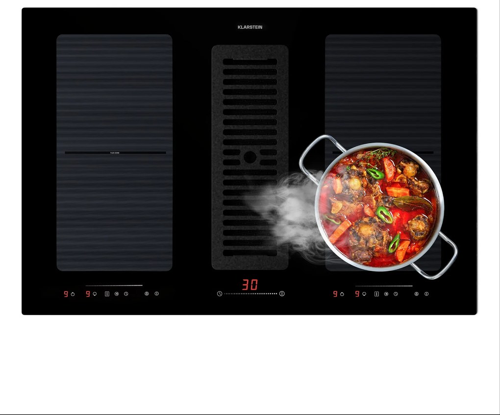 Klarstein Full House 77 Down Air System, indukciós tűzhely + páraelszívó, 477 m³/h, A energiahatékonysági osztály