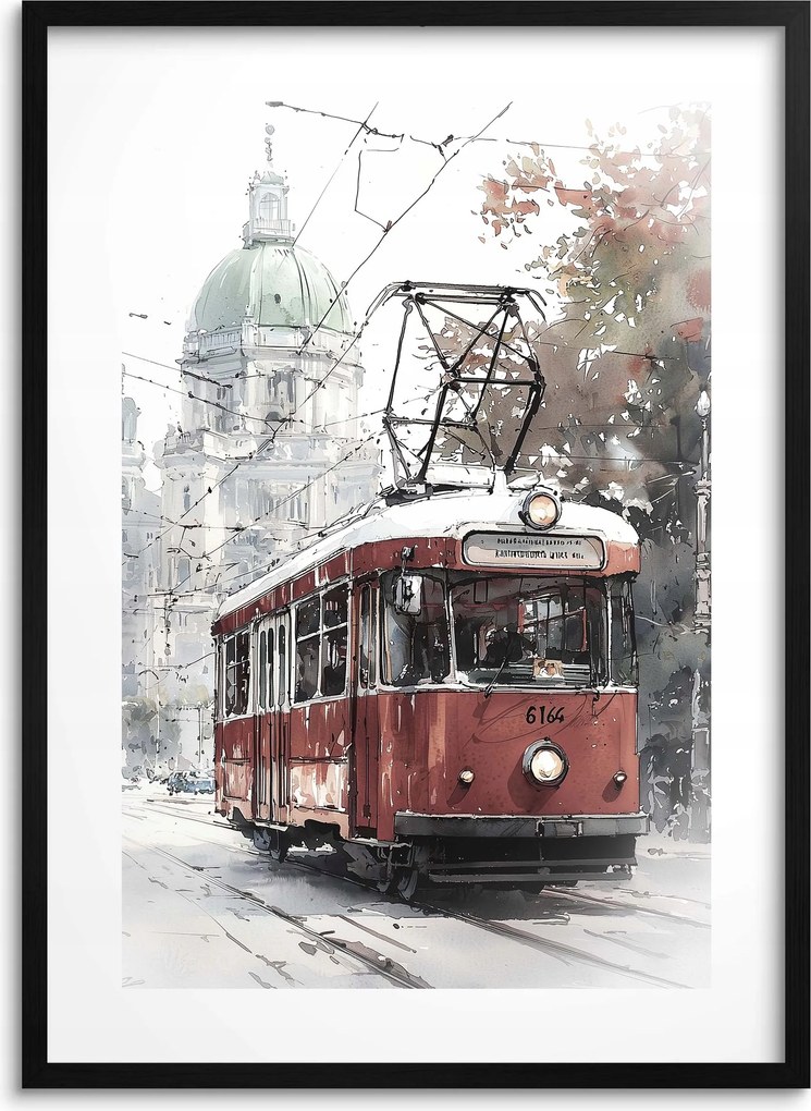 Poszter Kép Piros villamos Retro falikép irodai nappali