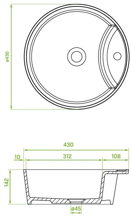 Laveo Cliff, gránit munkalap mosdó 430x430x142 mm, szürke, LAV-VGC1510T