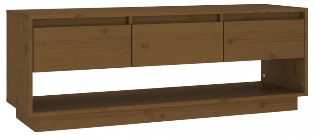 mézbarna tömör fenyőfa TV-szekrény 110,5x34x40 cm