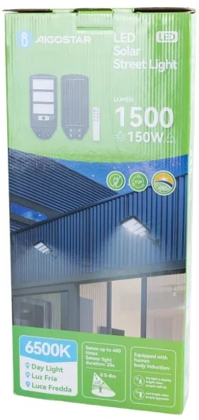 Aigostar - LED napelemes utcai lámpa érzékelővel LED/150W/3,2V+ + távirányító
