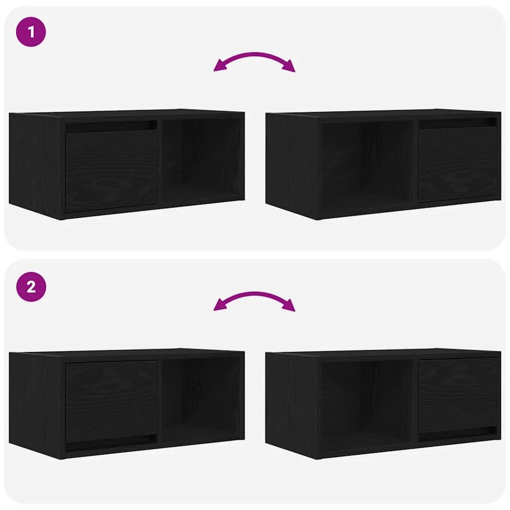 2 db fekete tölgy színű szerelt fa TV-szekrény 60x31x25,5 cm
