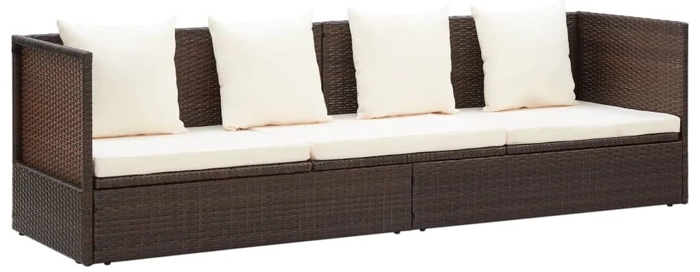 Barna polyrattan kerti ágy hát- és ülőpárnákkal
