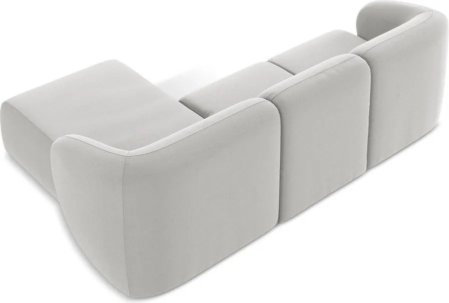 Világosszürke bársony sarokkanapé (jobb oldali-heverő résszel) Lani – Makamii