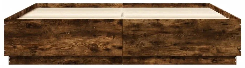 füstös tölgy színű szerelt fa ágykeret LED-del 200 x 200 cm
