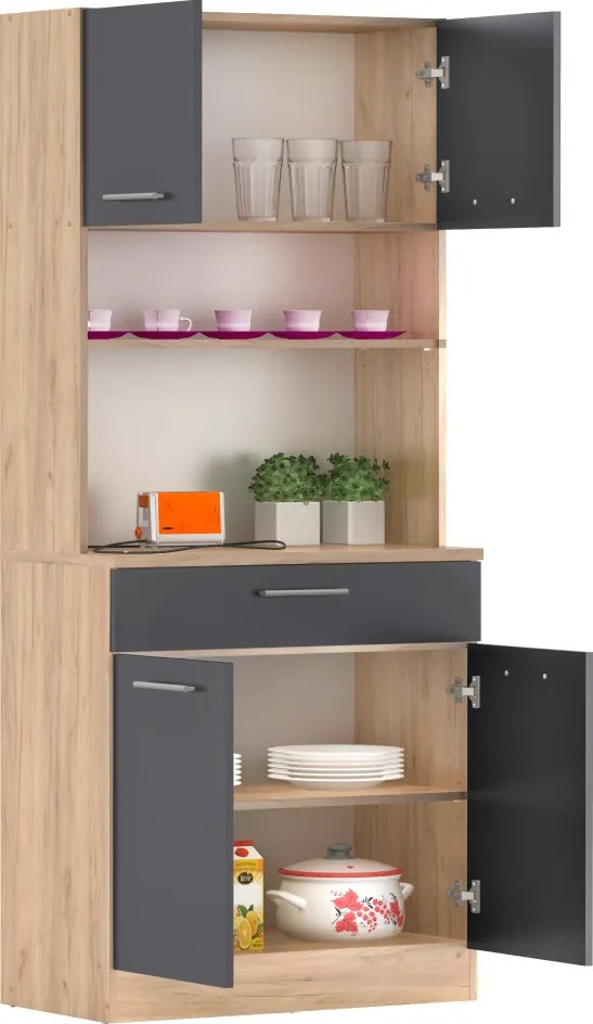 Négyajtós szekrény, artisan tölgy/grafit, DOMIS NEW