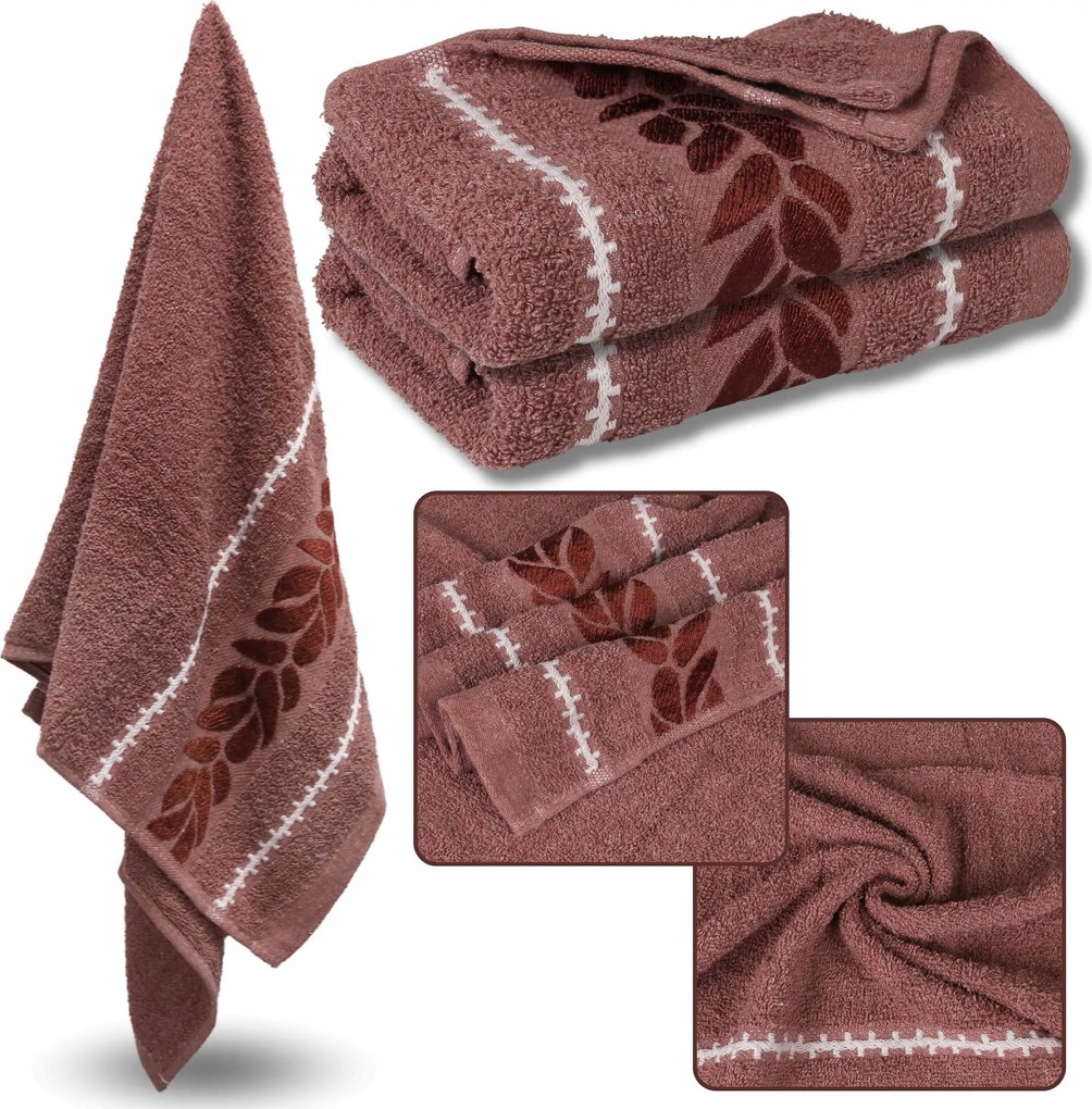 Korall hímzett pamut törölköző, fürdőlepedő levelek 70x135 cm x2