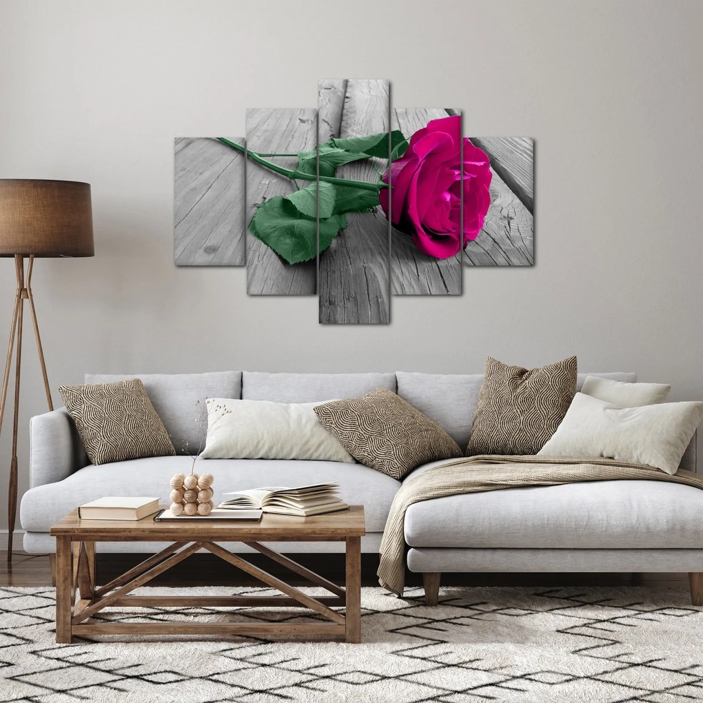Kép - Rózsaszín rózsa zöld szárral (150x105 cm)