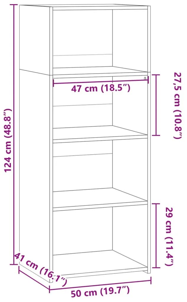 betonszürke szerelt fa magasszekrény 50 x 41 x 124 cm