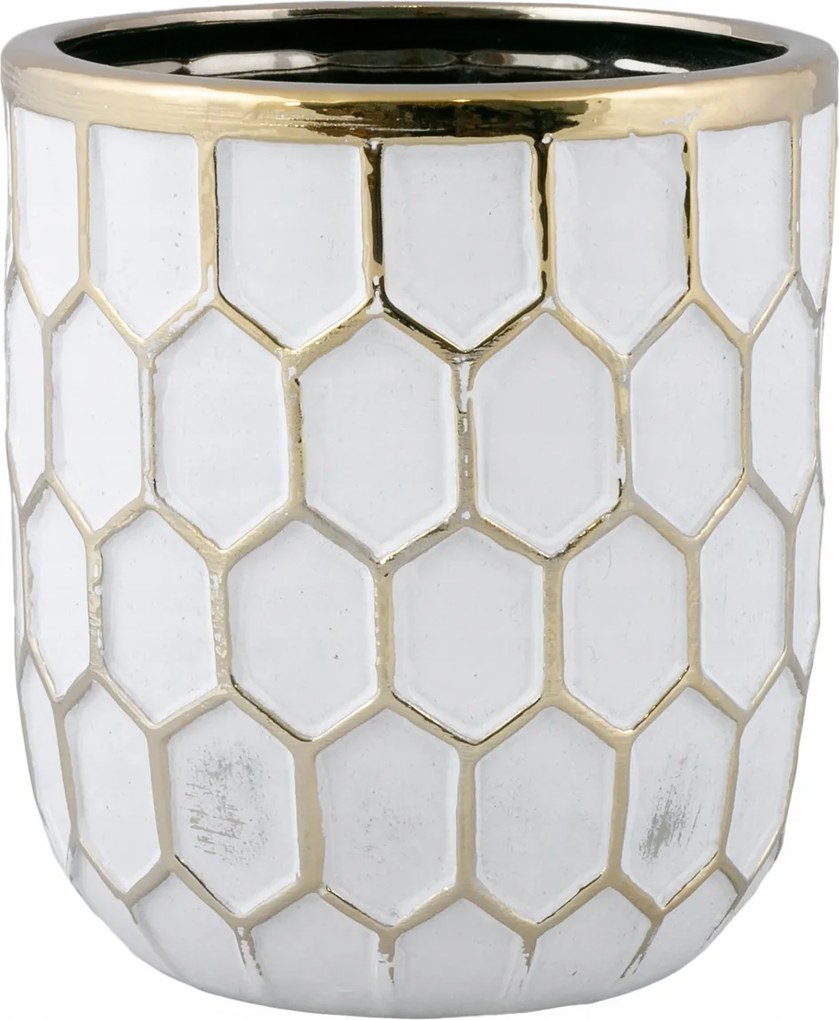 Igloo kerámia virágtartó fehér-arany átm. 13cm