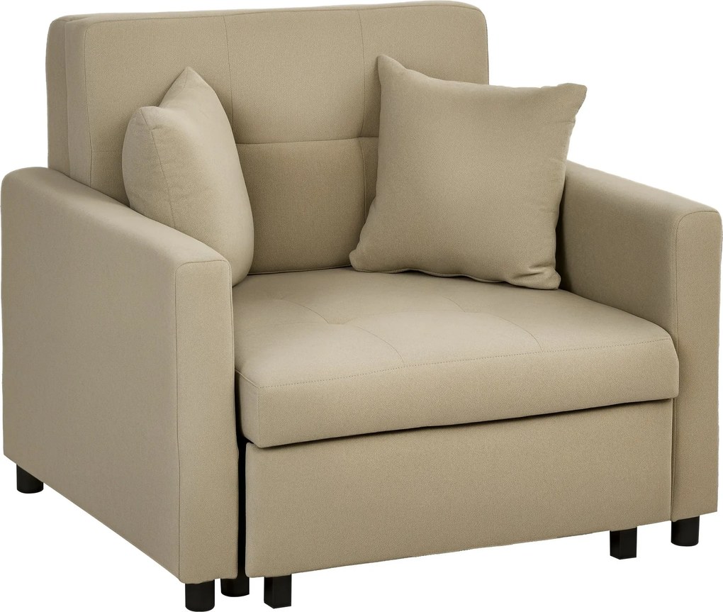 HOMCOM Egyszemélyes Kanapéágy 2 Párnával és Tárolóhellyel, Egyszemélyes Kanapéágy Nappaliba Vellut Szövetből és Fémmel, 100x98x88 cm, Világosbarna | A
