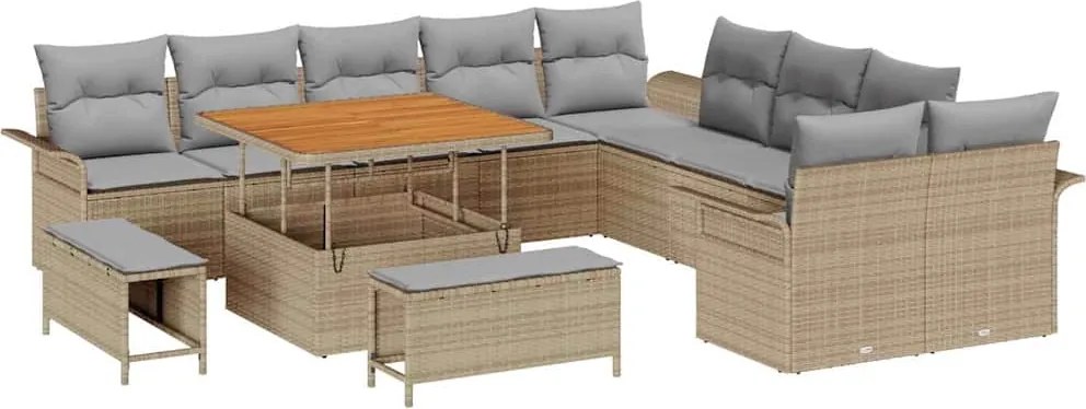 vidaXL Kerti Kanapé Szett párnával 13 pcs Beige és Világosszürke