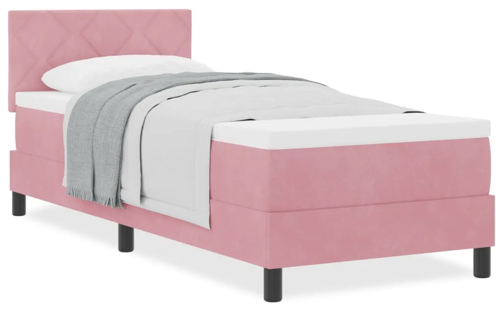 Boxspring Ágy Mattal Rózsaszín 80x200 cm Bársony