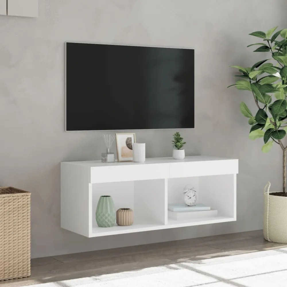 fehér TV-szekrény LED-világítással 80 x 30 x 30 cm