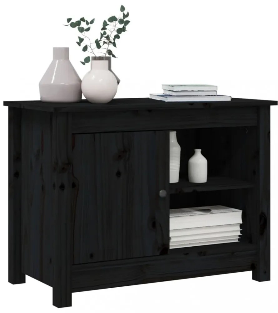 fekete tömör fenyőfa TV-szekrény 70 x 36,5 x 52 cm