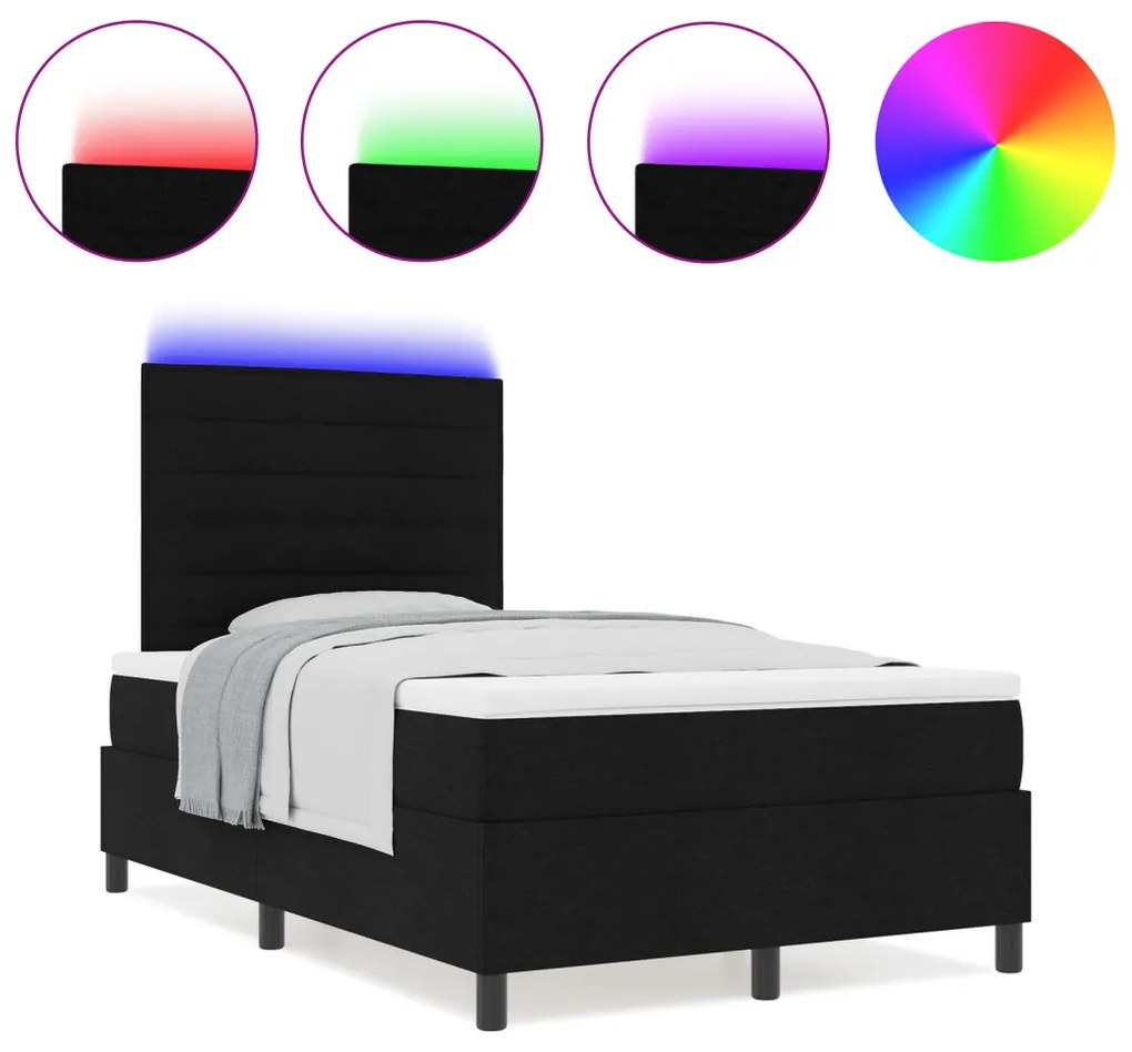Rugós ágy matraccal és LED - Fekete 120x190 cm Szövet