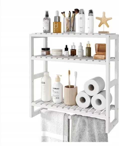 Fürdőszoba polc 3 szintes könyvespolc fehér 42cm