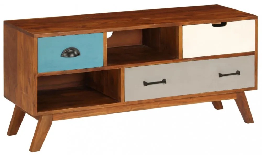 3 fiókos tömör akácfa TV-szekrény 110 x 35 x 50 cm