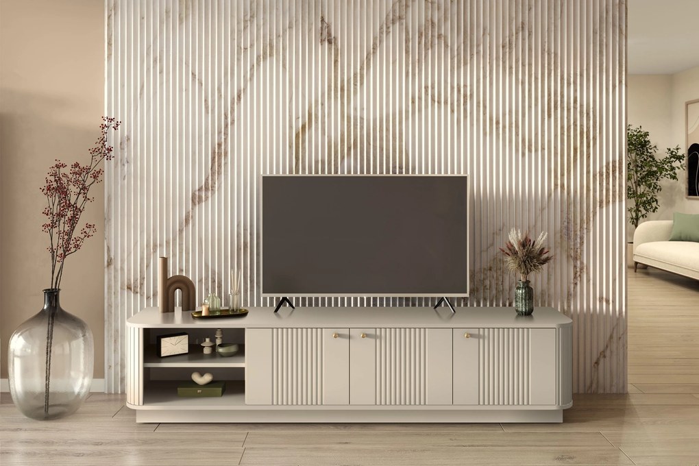 Vesper szafka RTV 187 cm - kasmír / arany fogantyúk