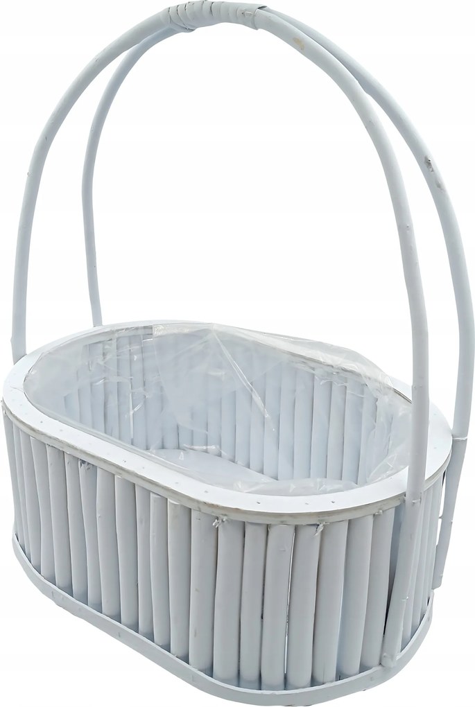 Fehér Dekorációs Kosár Fogantyúval 37cm Boho Fa Virágtartó