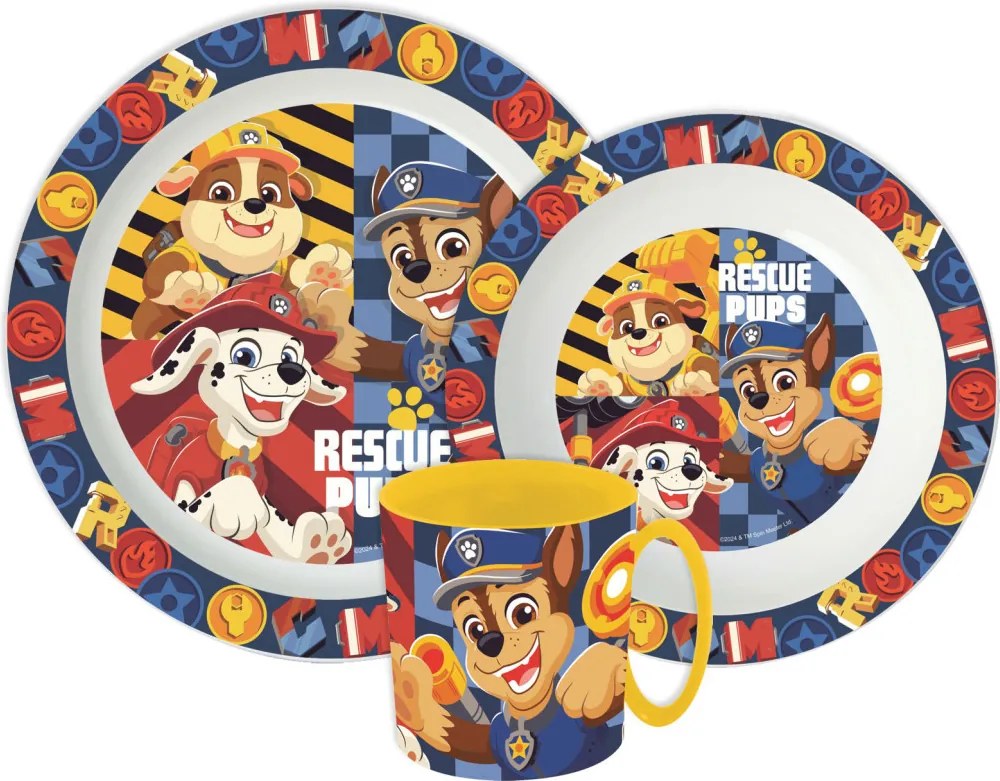 Mancs Őrjárat Rescue Pups étkészlet, micro műanyag szett bögrével 390 ml